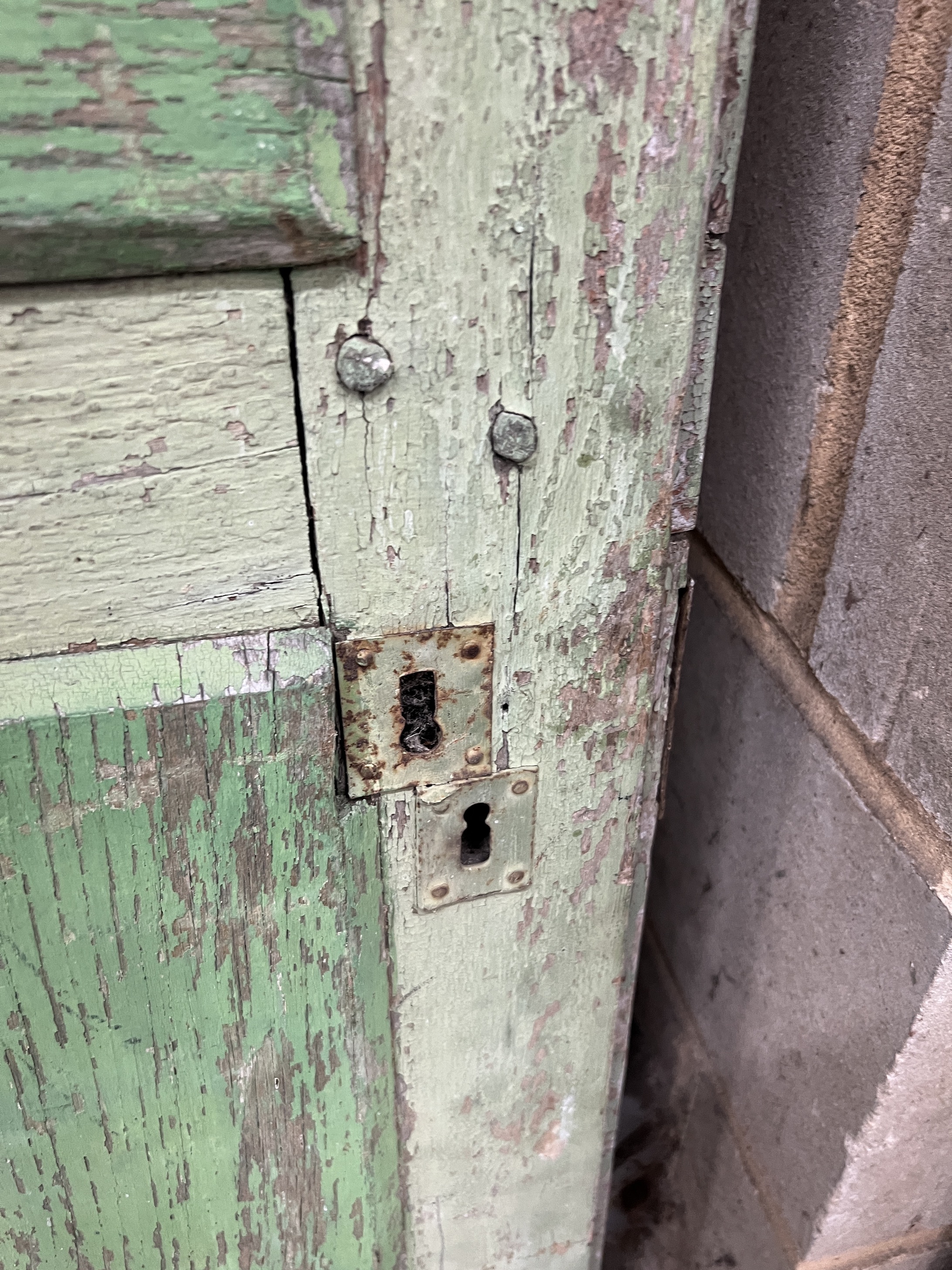 A 19th century painted pine door, width 68cm, height 181cm